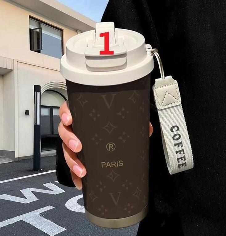 Sell designer letter logo pattern coffee cup fashion mug stainless steel straw double drinking cup outdoor travel portable water cup luxury large capacity Water cup