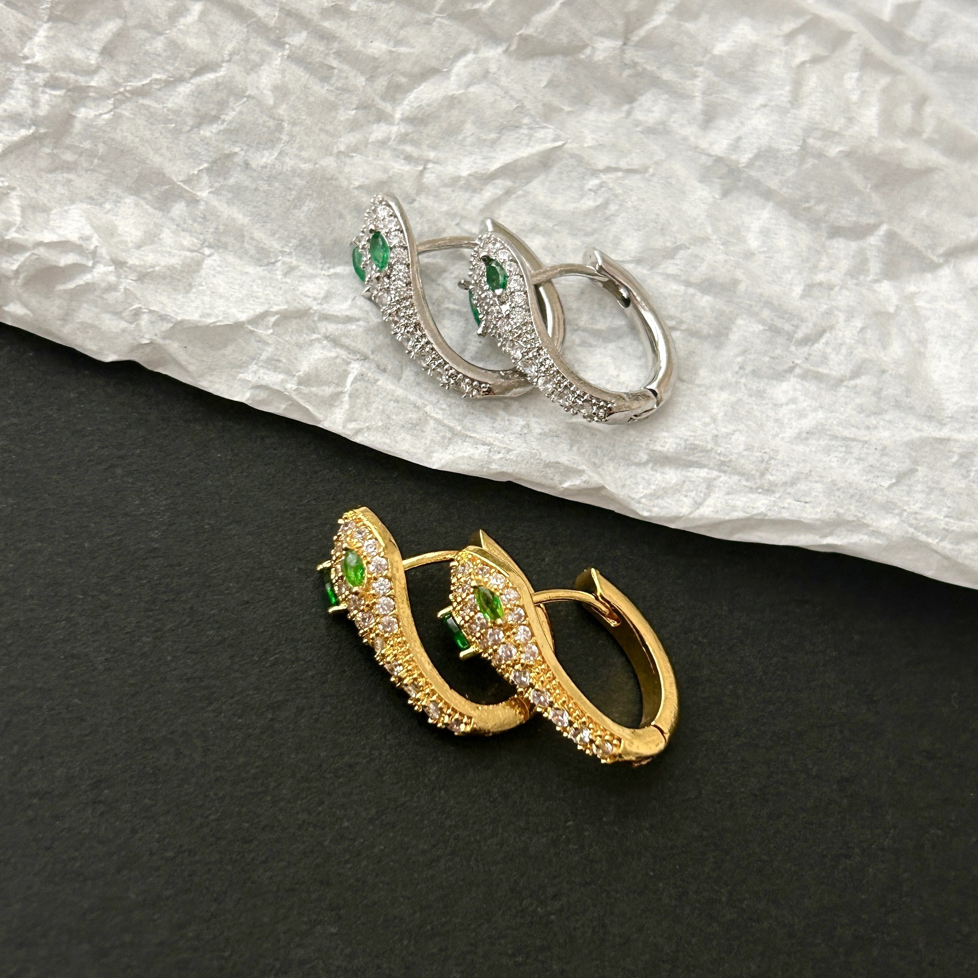 Luxury Brand Designer Jewelry European And American Foreign Trade Snake-Shaped Zircon Earrings For Women, Summer Light Luxury Niche Design Sense Hoop 