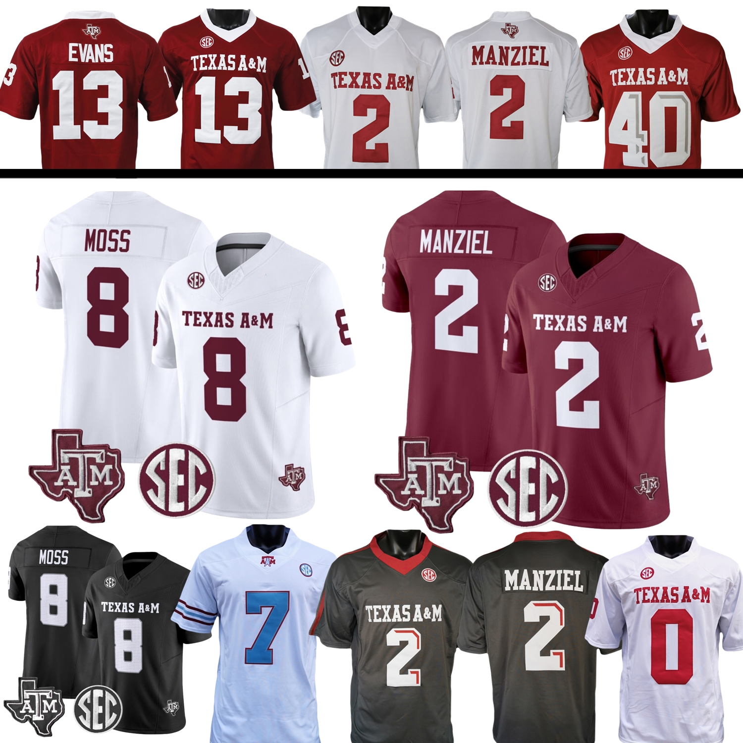 College Football Jersey Johnny Manziel Jacob Zeno Rueben Owens II KC Concepcion Le'Veon Moss Marcel Reed Amari Niblack Daniels Smith Williams M'Pemba York