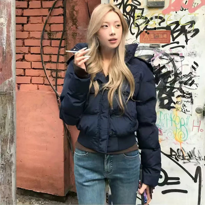 South District Fiona Womens Winter Jacket Navy Blue Cotton Short down Coat with Detachable Hood And Fur Collar 250829