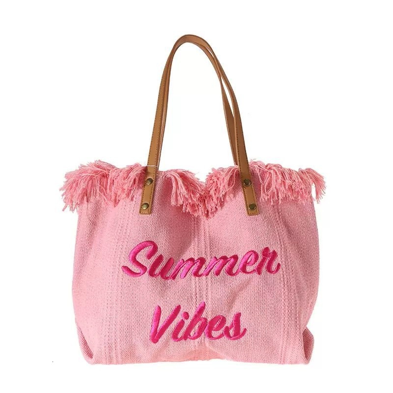 bag 2025 autumn new large capacity simple niche canvas bag embroidered letter tote bag women's woven beach bag designer shoulder bag