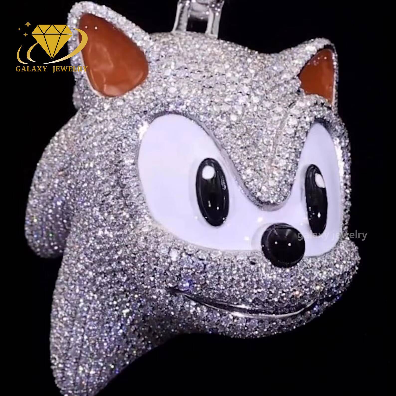 3D Iced Out Pendant 925 Sterling Silver Cuban Chain Cartoon Face Design Custom Hand Made Hiphop Moissanite Puppy Pendant