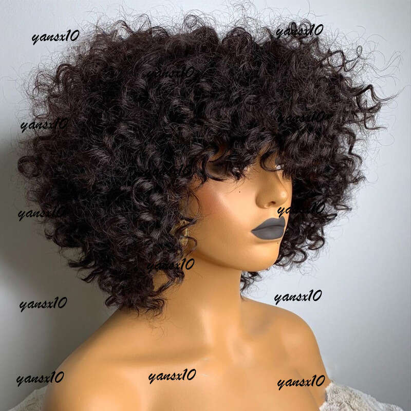 Mogolian Human Hair Wigs for Women 360 Full Lace Afro Kinky Natural Black Short Pixie Curly Synthetic Wig