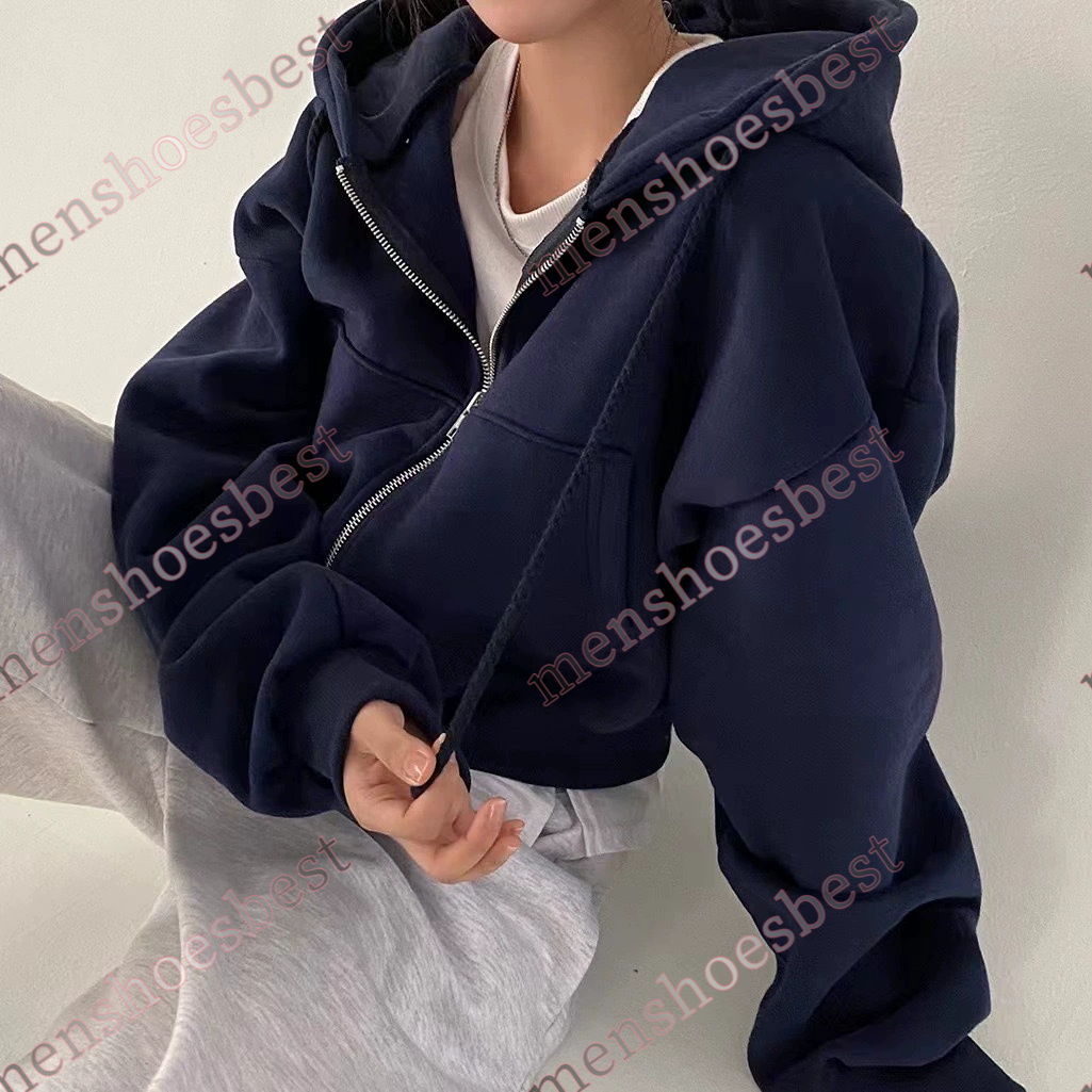 Womens Zip Hoodie Fleece Jacket Designer Short Sweater Women Workout Sport Coat Fitness Activewear Top Solid Zipper Sweatshirt Sports Gym Clothes Asia