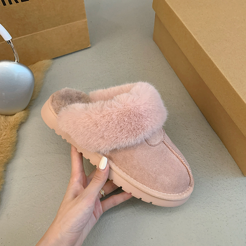 2025 designer shoes free shipping autumn and winter flat slippers casual solid color snow boots women's velvet cotton shoes for warmth pink white