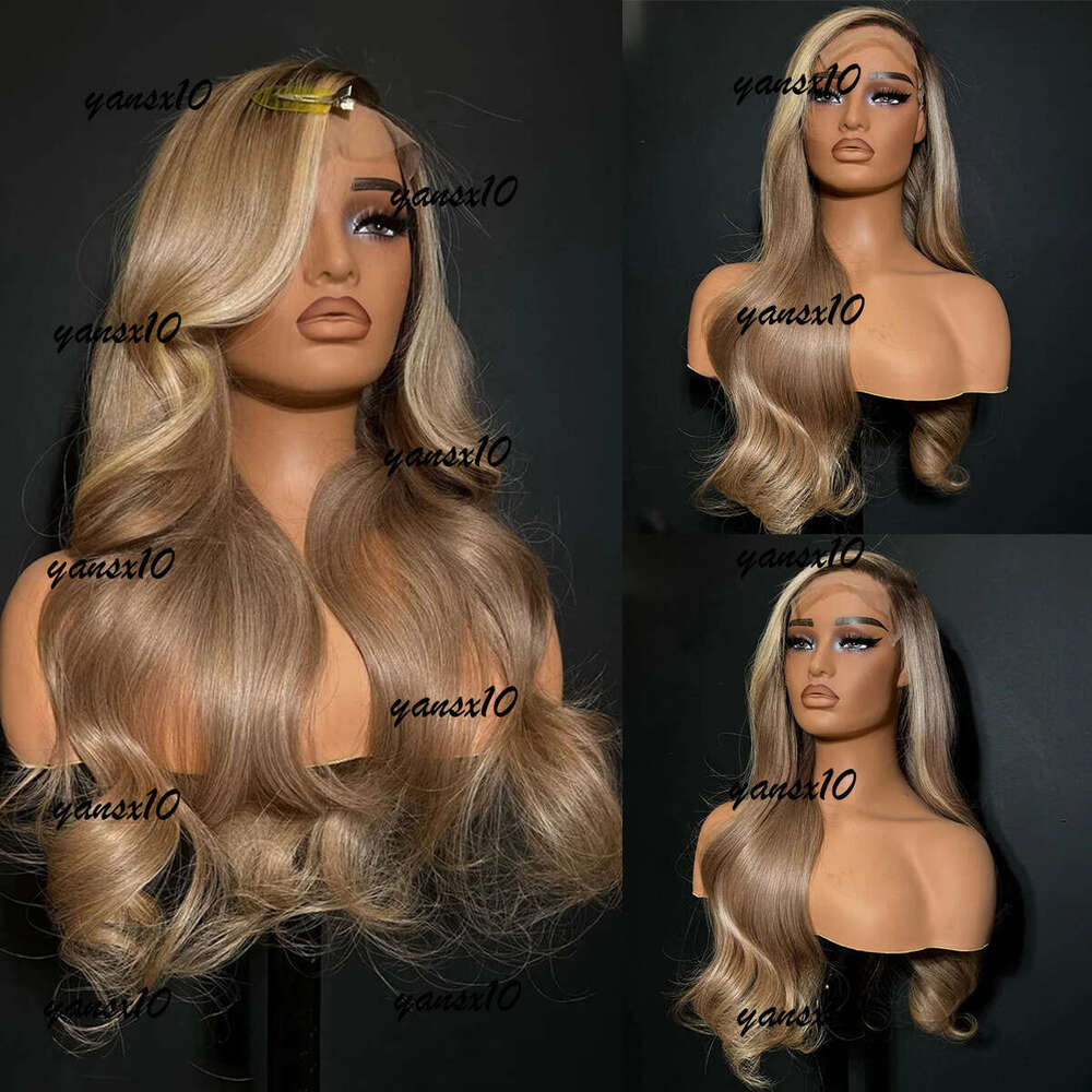180density Ash Blonde Highlight Body Wave Wigs for Women Yellow Brown 13x4 Human Hair Frontal Glueless Lace Front Wig Synthetic Preplucked