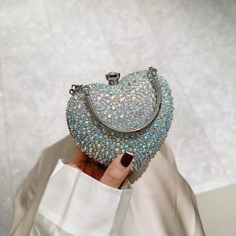 Diamond Inlay Heart Shape Crystal Clutch Purse Stones Evening Wedding Party Shoulder Bag Handle Mini Handbags y250919