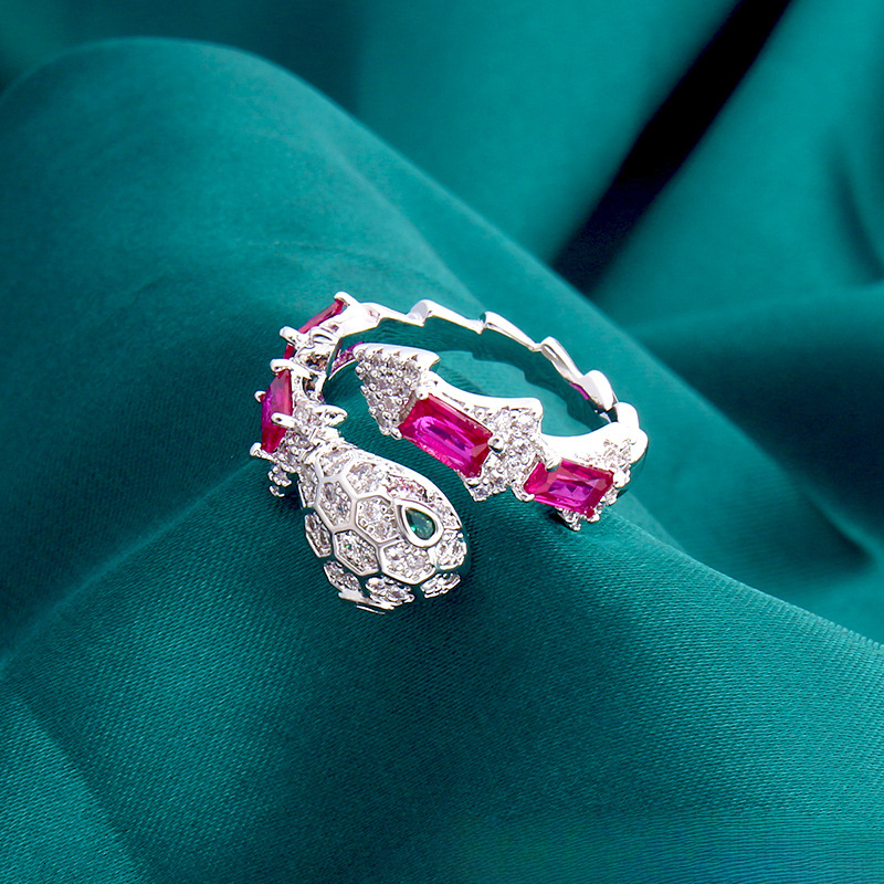 Luxury Brand Designer Jewelry New Retro Snake-Shaped Micro-Inlaid Colorful Stone Bracelet And Ring Set Multi-Color Women's Party Accessories Drop