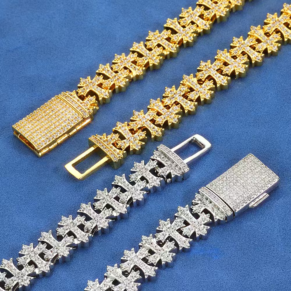 2025 New Chain, Shining Jewelry Hip Hop Rapper Style Sterling Sier 10mm Iced Out Vvs Moissanite Cross Charm Cuban Link Chain - view 4