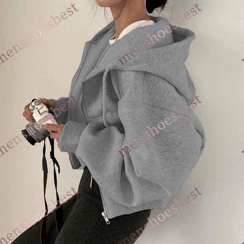 Womens Zip Hoodie Fleece Jacket Designer Short Sweater Women Workout Sport Coat Fitness Activewear Top Solid Zipper Sweatshirt Sports Gym Clothes Asia