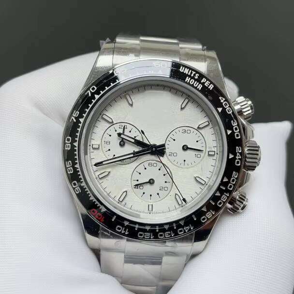 Designer Style Three-eye Chronograph Sports with Black White Stainless Steel Bezel and Waterproof Mechanical Watch