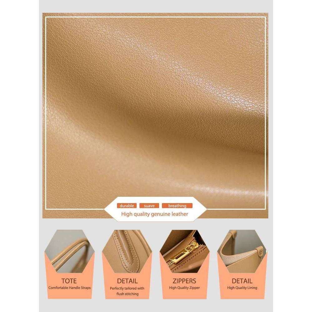 Light Brown 2025 Women OL Handbag Genuine Leather Ladies Shoulder Purse Big Tote Bag Large Capacity Shopper Bags Pocketbooks