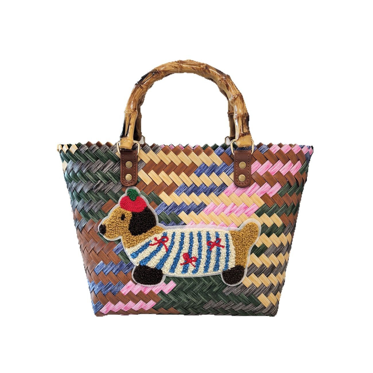 2025 autumn new retro striped sausage dog woven bag bag with simple and niche design, nylon rope pendant, women's handbag designer beach bag