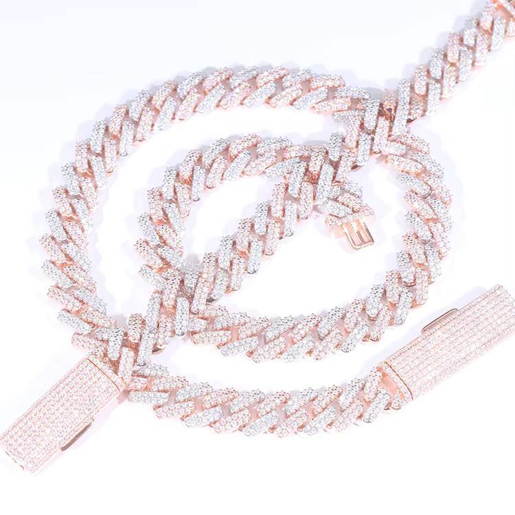 GRA Certificate Two Tone Cuban Chain Sterling Silver with VVS D Color Moissanite Diamond Necklace for Hip Hop Jewelry Gift