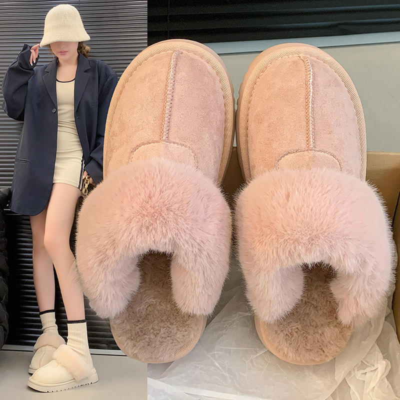 2025 designer shoes free shipping autumn and winter flat slippers casual solid color snow boots women's velvet cotton shoes for warmth pink white