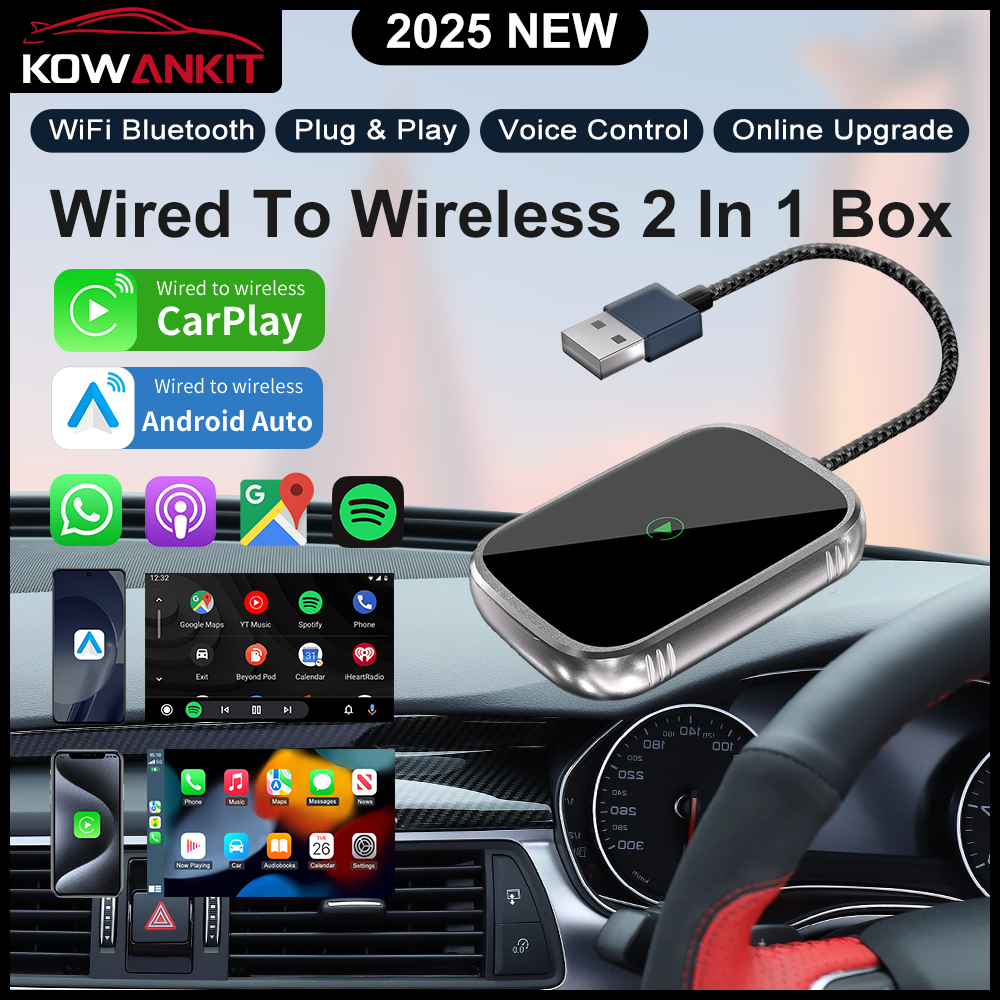 Wireless CarPlay Android Auto Ai Box, Plug & Play Dongle Converts Wired To Wireless, Vehicle Multimedia Upgrade, No Delay, 2in1 Car Accessories, K503