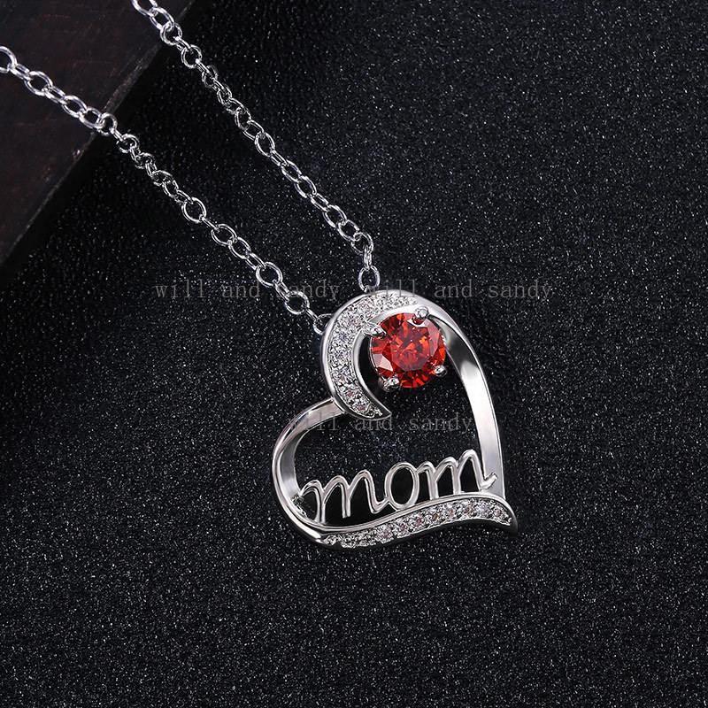 Birthday Gifts for Women Sterling Silver Mom Necklace for Mom Wife Sapphire Cubic Zirconia Gemstone Heart Pendant Necklaces Crystal Wedding Mother Bir