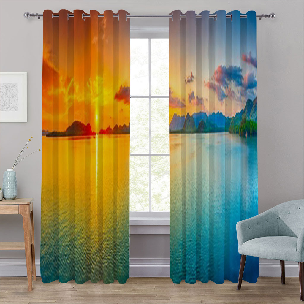 YL-37146 High-precision custom window 3D curtain printing finished product landscape wave curtain blackout curtain