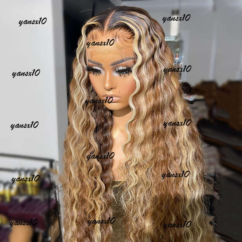 250 Density 30 40 Inch Brazilian Highlight Ombre Deep Wave HD Front Colored Curly Human Hair Wig 13x6 Lace Frontal Wigs Synthetic for Women