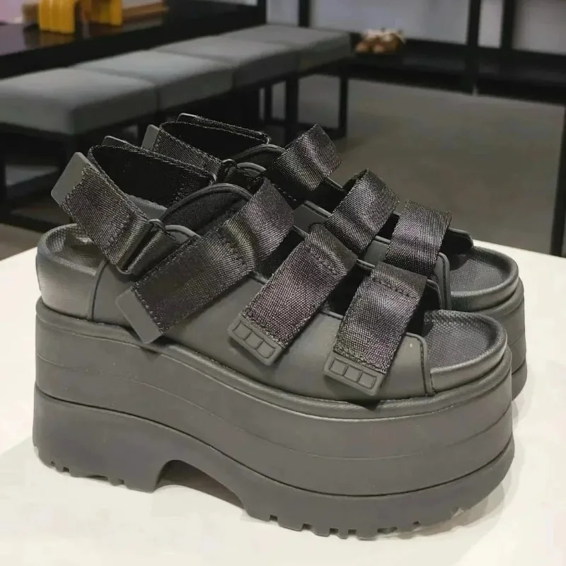 Casual Thick Heel Heightening Magic Tape Sandals Summer Style Roman Versatile Womens Shoes Comfortable SlipOn Sandal 250820