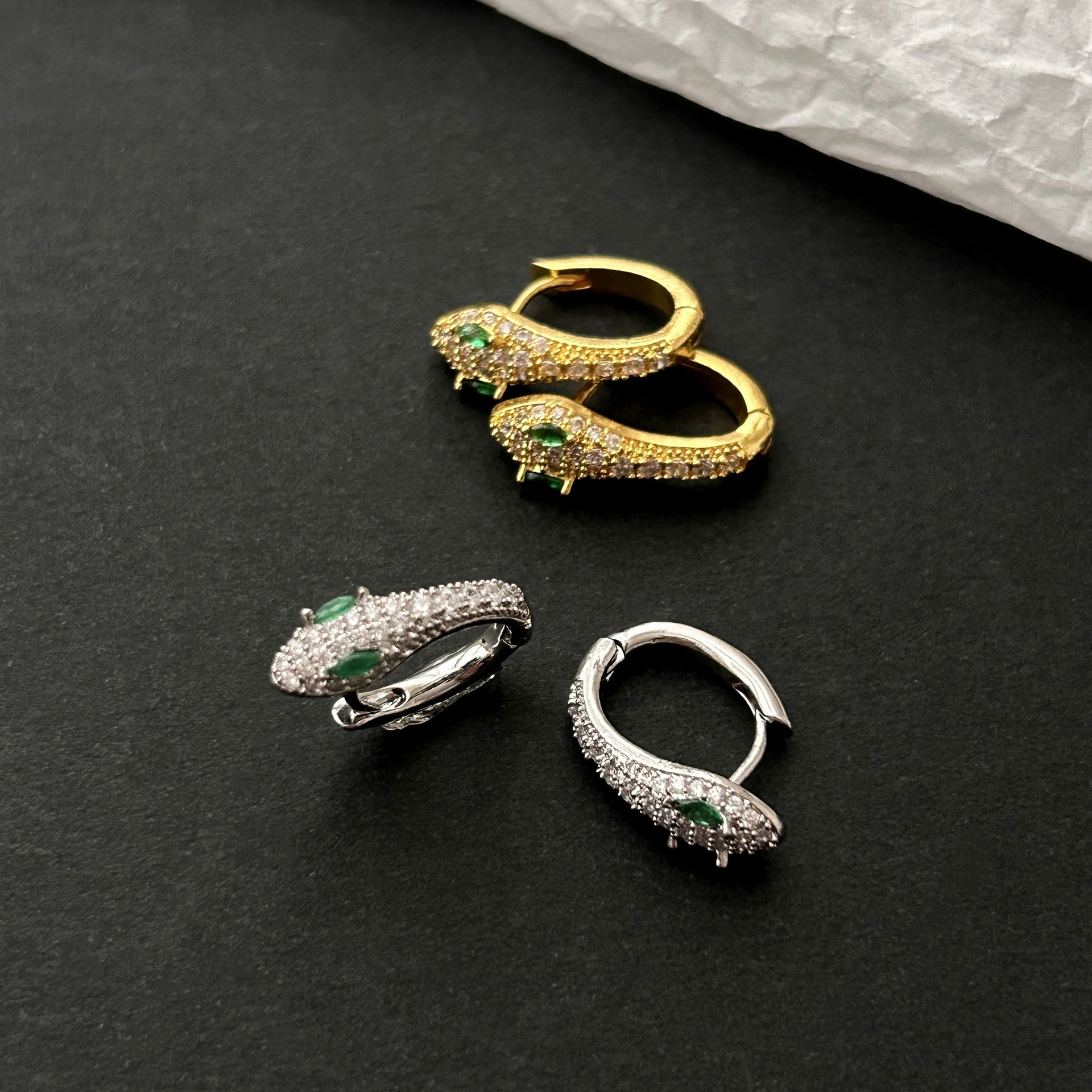 Luxury Brand Designer Jewelry European And American Foreign Trade Snake-Shaped Zircon Earrings For Women, Summer Light Luxury Niche Design Sense Hoop 