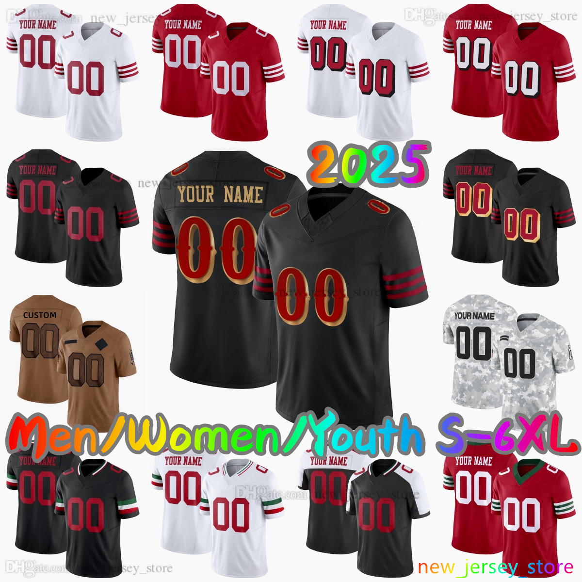 2025 Custom S-6XL DIY 23 Christian McCaffrey Football Jersey 71 Trent Williams 13 Brock Purdy 97 Nick Bosa 85 George Kittle Pearsall Warner Jennings Stitched Jerseys