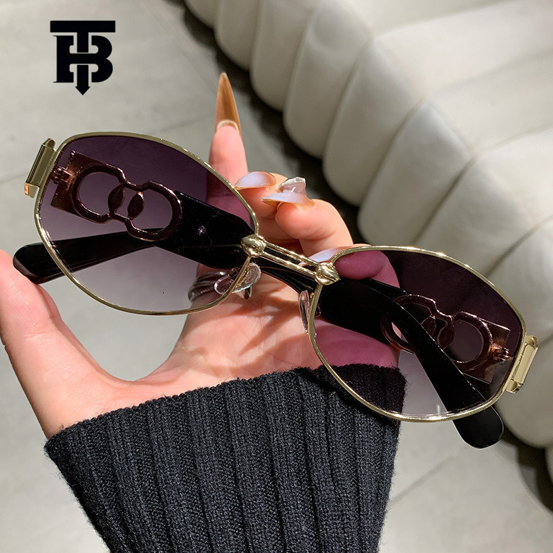 Free Shipping For New Designer Accessories 2025 Personality Oval Trendy Driving Sunglasses For Men Fashion Metal Small Frame Women Sunshade Sunglasses