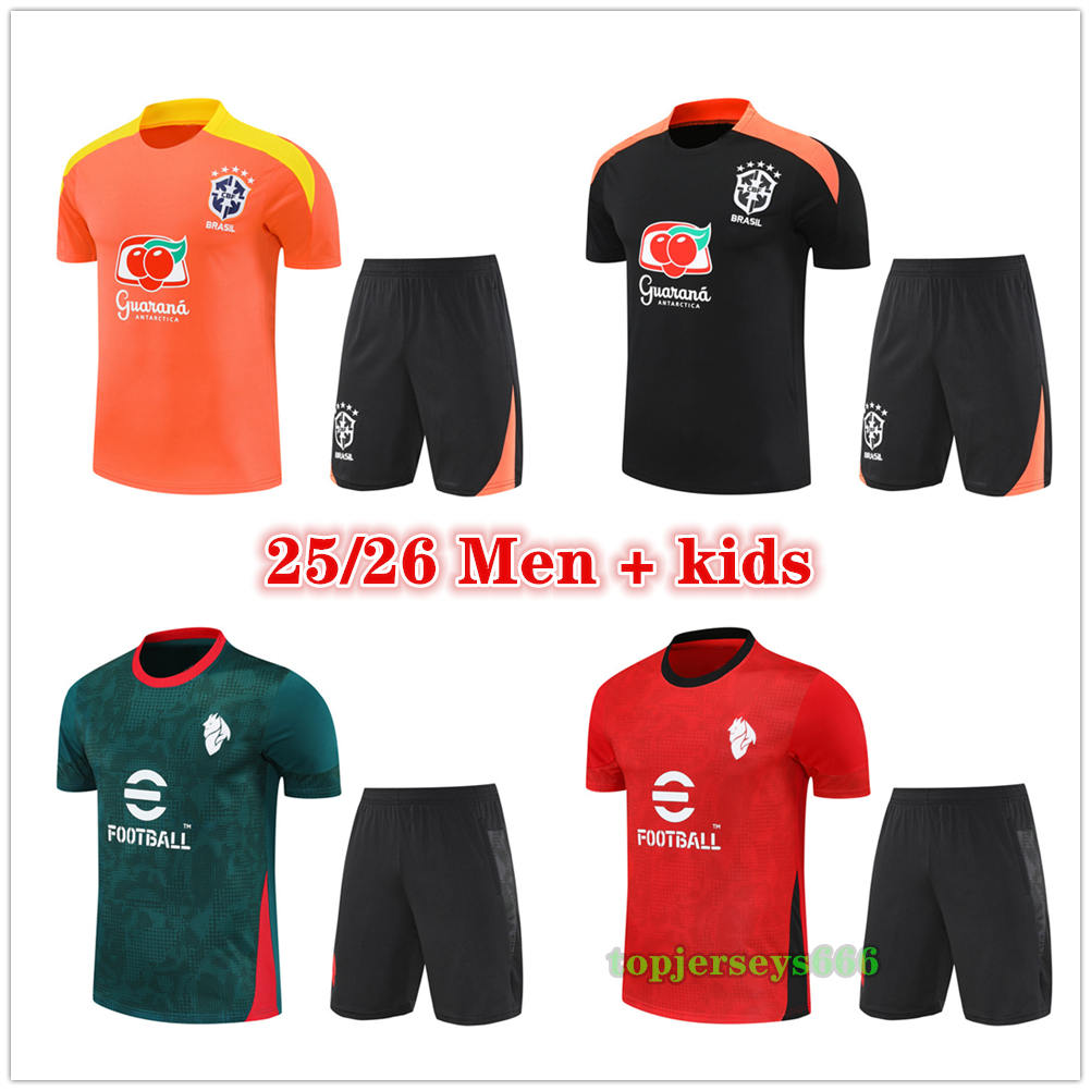 2025 2026 Brazil tracksuit Short sleeved training suit Men and kids soccer jerseys shirt shorts 25 26 football jersey shirts kit maillot foot camisole futbol