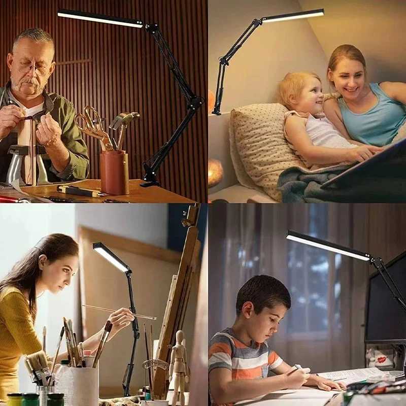 LED Folding Table Lamp Metal Clip Type Long Arm Dimmable Desk Lamp USB Plug For Living Room Study Office Computers Desk Reading H250829