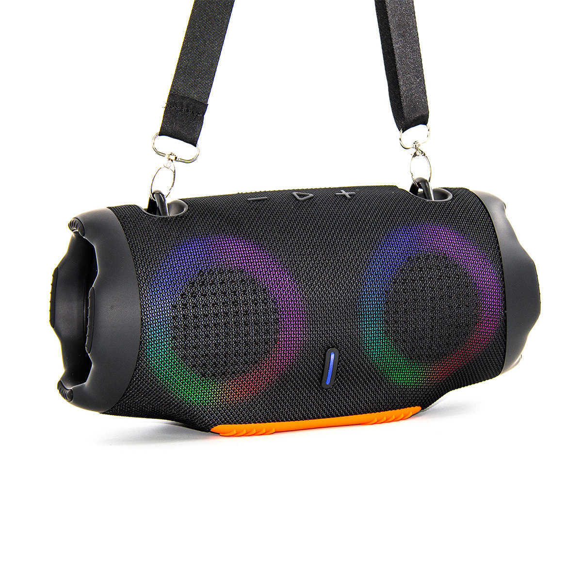 XTRMM4 RGB color light battle drum Bluetooth speaker with fabric exterior for outdoor use, featuring extremely long battery life. Z250830