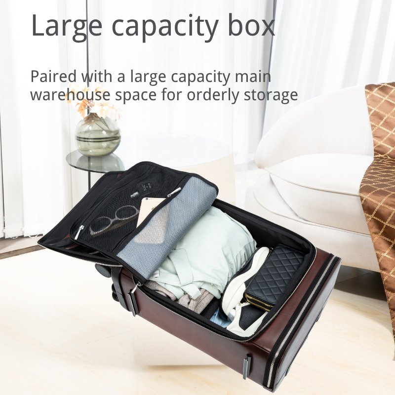 A new cross-border leather suitcase for men, a 20-inch multi-functional travel case with a front opening and a handle for business trips