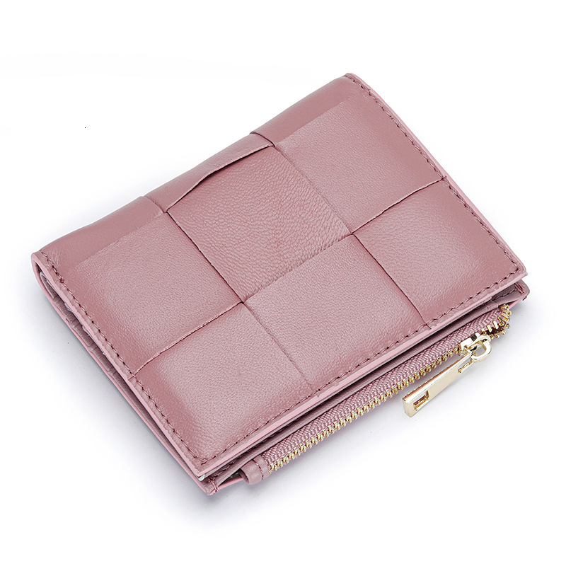 2025 autumn new women's atmospheric elegant short Korean version niche design light luxury woven mini leather foldable small wallet designer wall