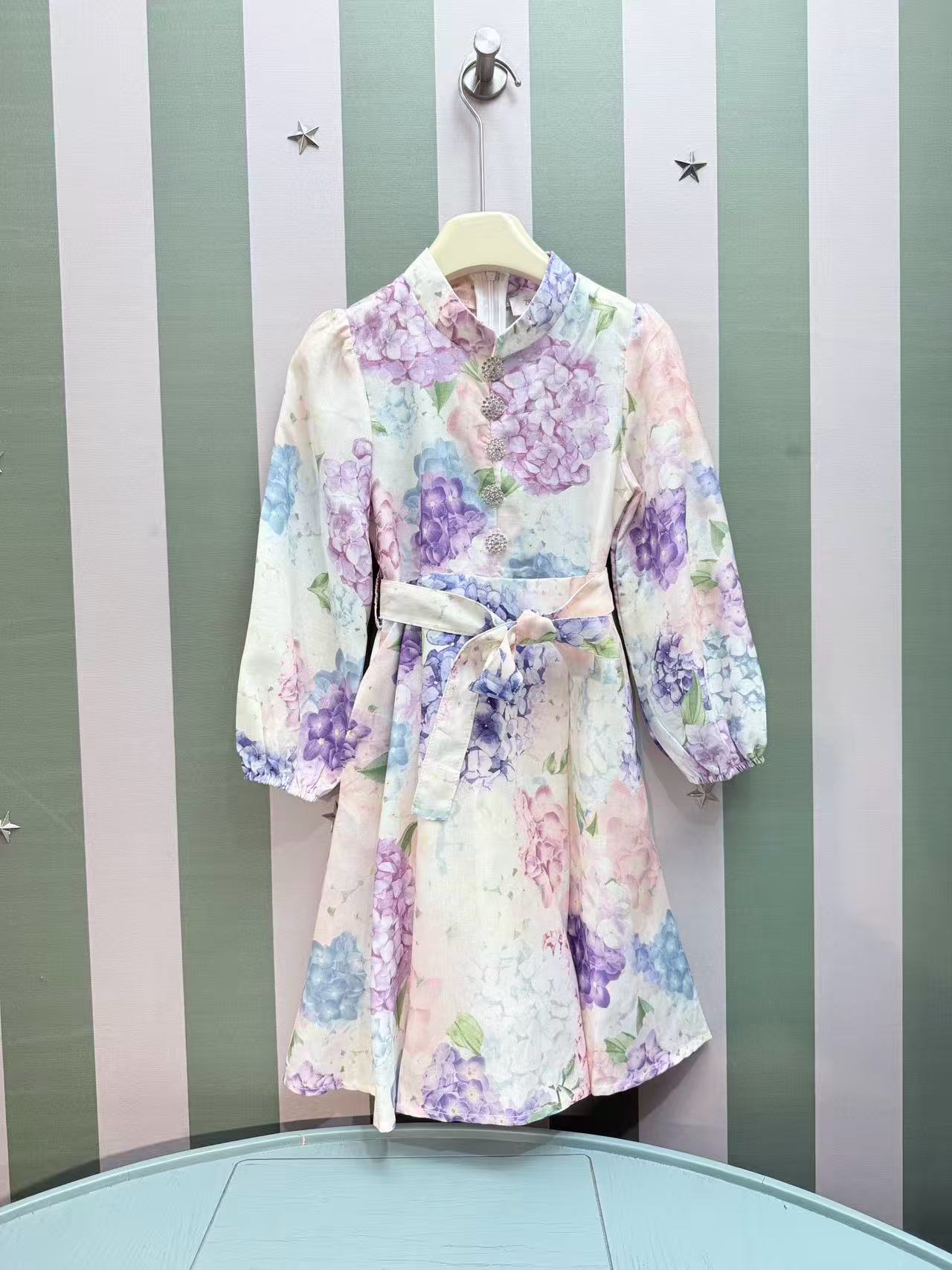 New Autumn Kids girls Dresses Baby Long Sleeves Flowers Dress Purple Sweet Childrens Day Gift for 2-12 Years 100% Cotton Clothes