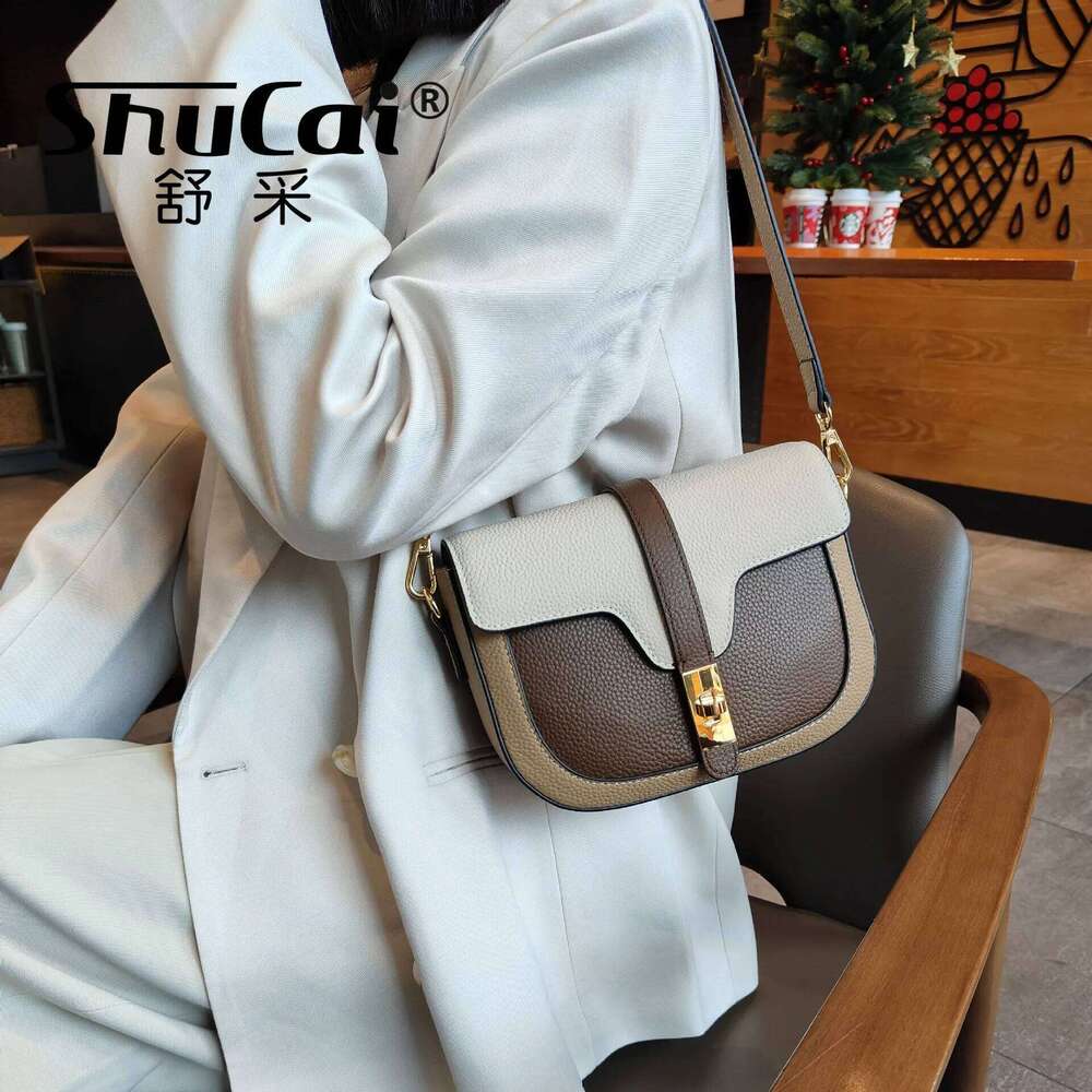 2024 New Collision Color Underarm Saddle Genuine Leather Women's Head Layer Cowhide Single Shoulder Crossbody Bag