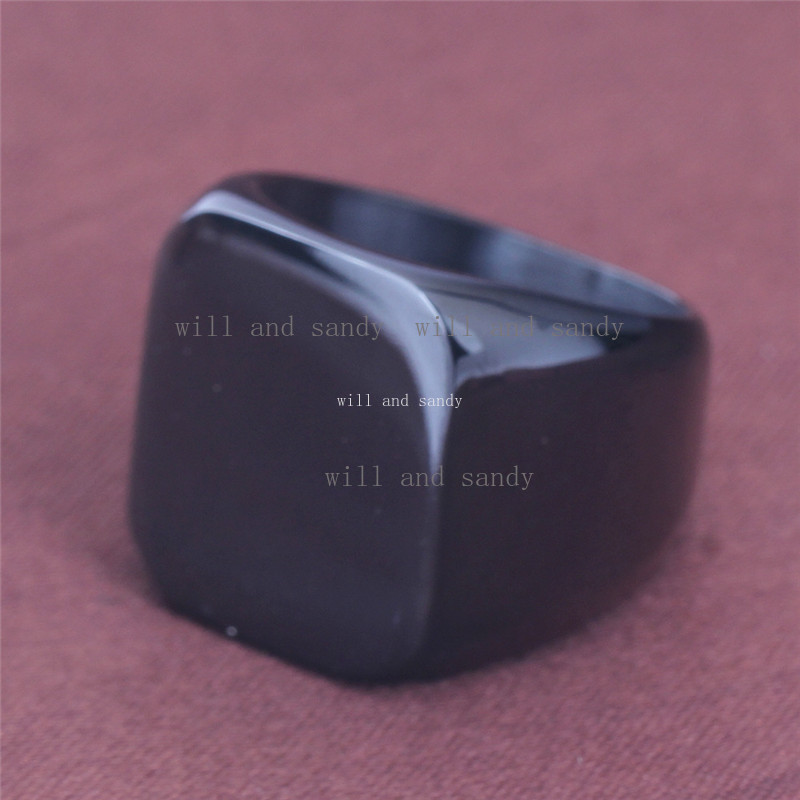 Non Tarnish Stainless Steel Square Blank Motorcycle Band Ring Black Gold Championship Signet Rings Heart Wedding Promise Ring for Women Men Hip Hop Fa