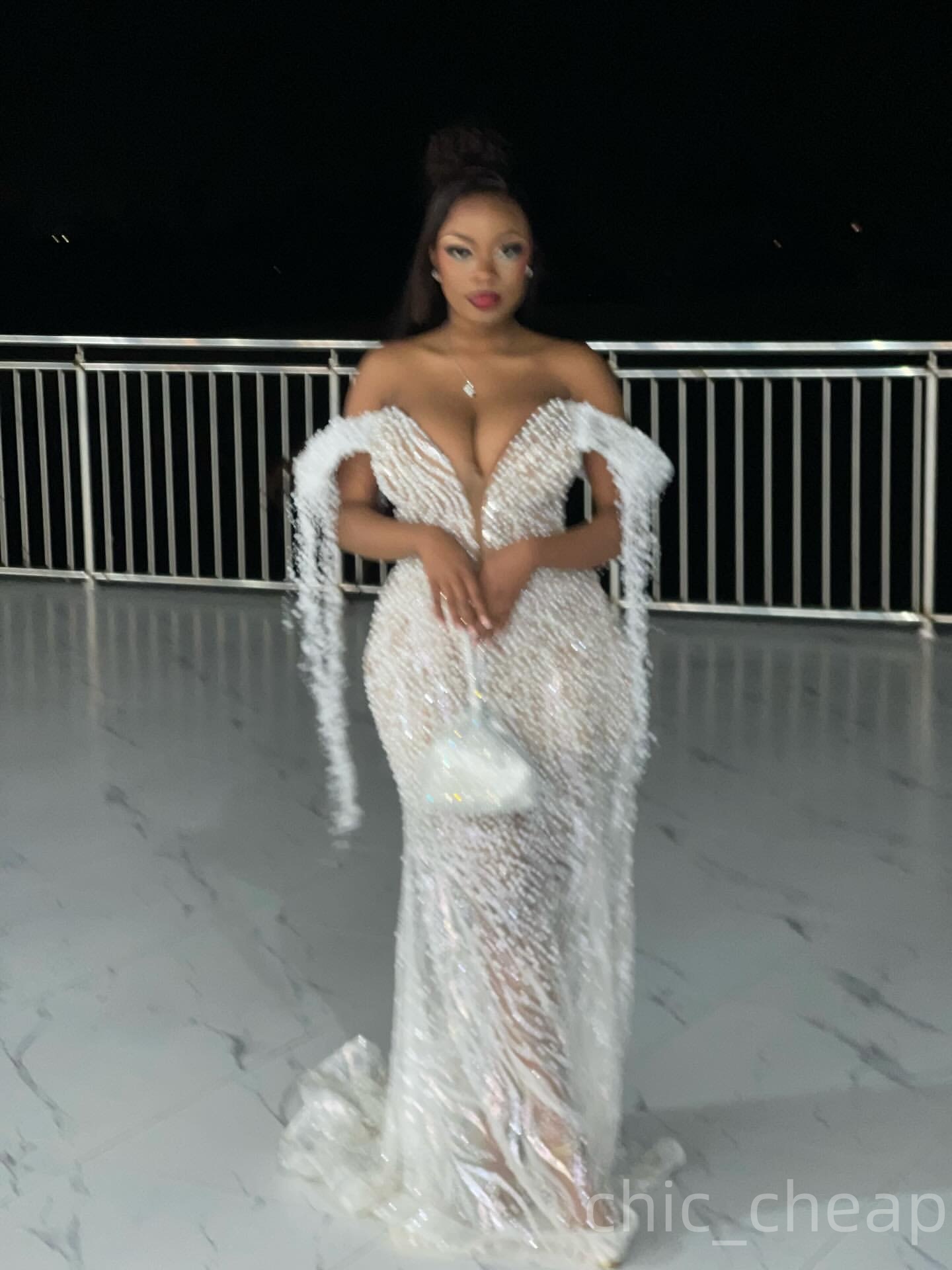Ivory Mermaid Prom Dresses 2025 Pearls Tassels Sequined Illusion Evening Formal Party Second Birthday Engagement Gowns Plus Size Dress For Special Occ