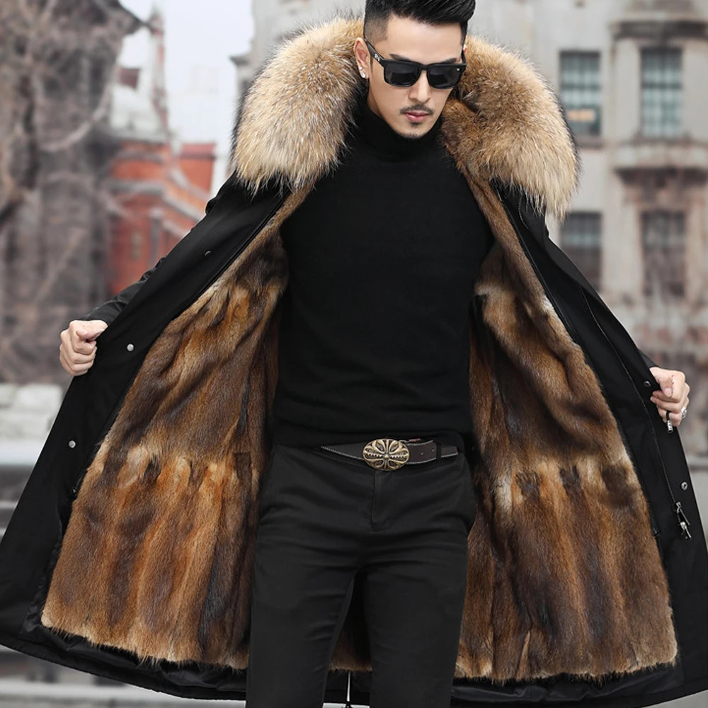 Real Mink Fur Jacket Men Parka Winter Coat Thick Warm Long Natural Man Overcoat Fashion Outerwear Streetwear 250829