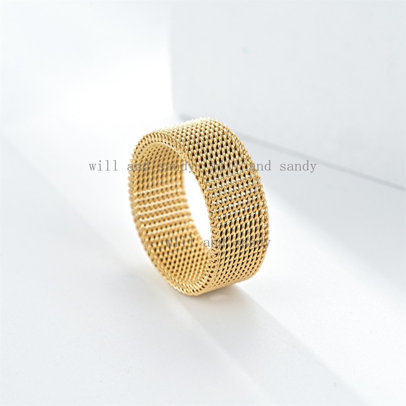 Stainless Steel Wire Mesh Ring Band Designer Jewelry Charm Gold Rotatable Spin Chain Rings Finger Tail Cuff for Woman Man Wedding Promise Gift Fashion