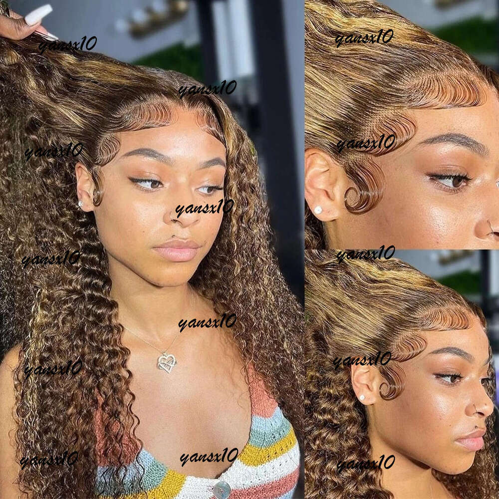 Long Brazilian Highlight Human Hair Ombre Colored Curly Front Wig Honey Blonde Hd Deep Wave Lace Frontal WigsSyynthetic
