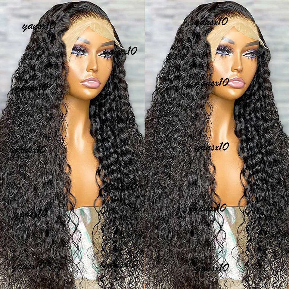 180density Curly Human Hair Black Color 360 Glueless Full Front Wig 36 Inch 13x4 HD Lace Frontal Wigs for Women Water Wave Transparent Synthetic Prepl