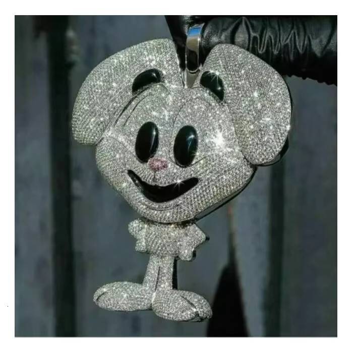 Real Moissanite 200Ct Round Cut Mens Cartoon Pendant 14K White Gold Plated Eternal Love And Designed For Everyday Elegance