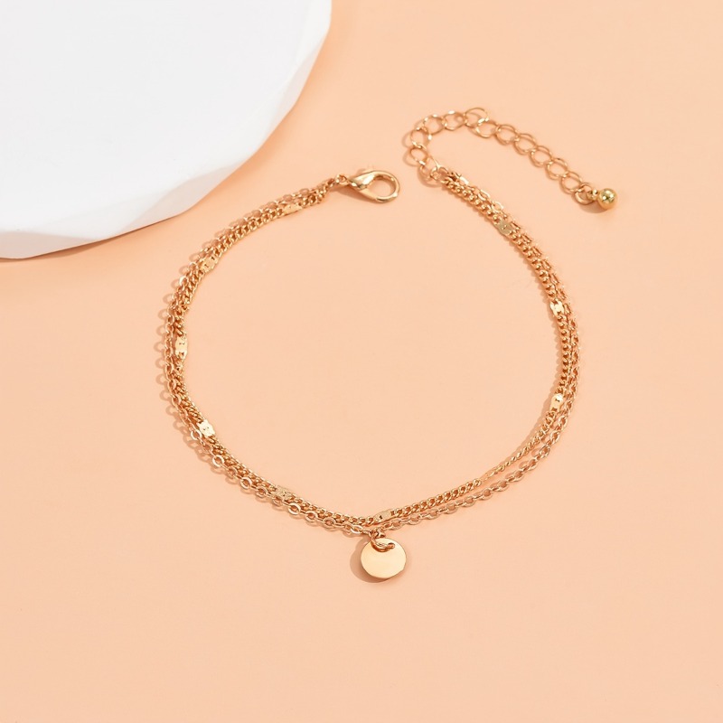 2025 new elegant double anklet with round coin pendant - gold iron, suitable for vacation and casual wear, multi-functional beach accessories