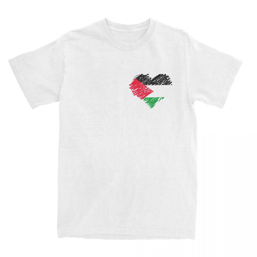 Palestine Palestinian Heart Scribble Vintage Men T-Shirt Streetwear Printed Fashion Short Sleeve Casual O-Neck Pure Cotton Tops