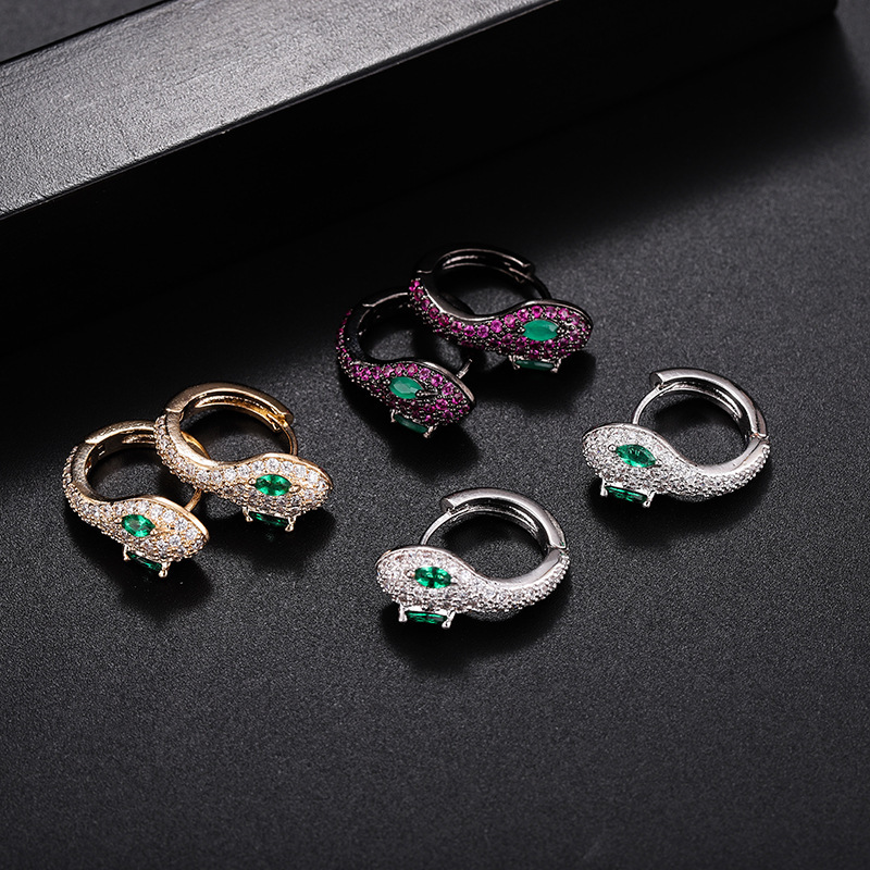 Luxury Brand Designer Exquisite Snake-Shaped Earrings European And American Three-Dimensional Funny Ear Jewelry Copper Micro-Inlaid Women's Minim