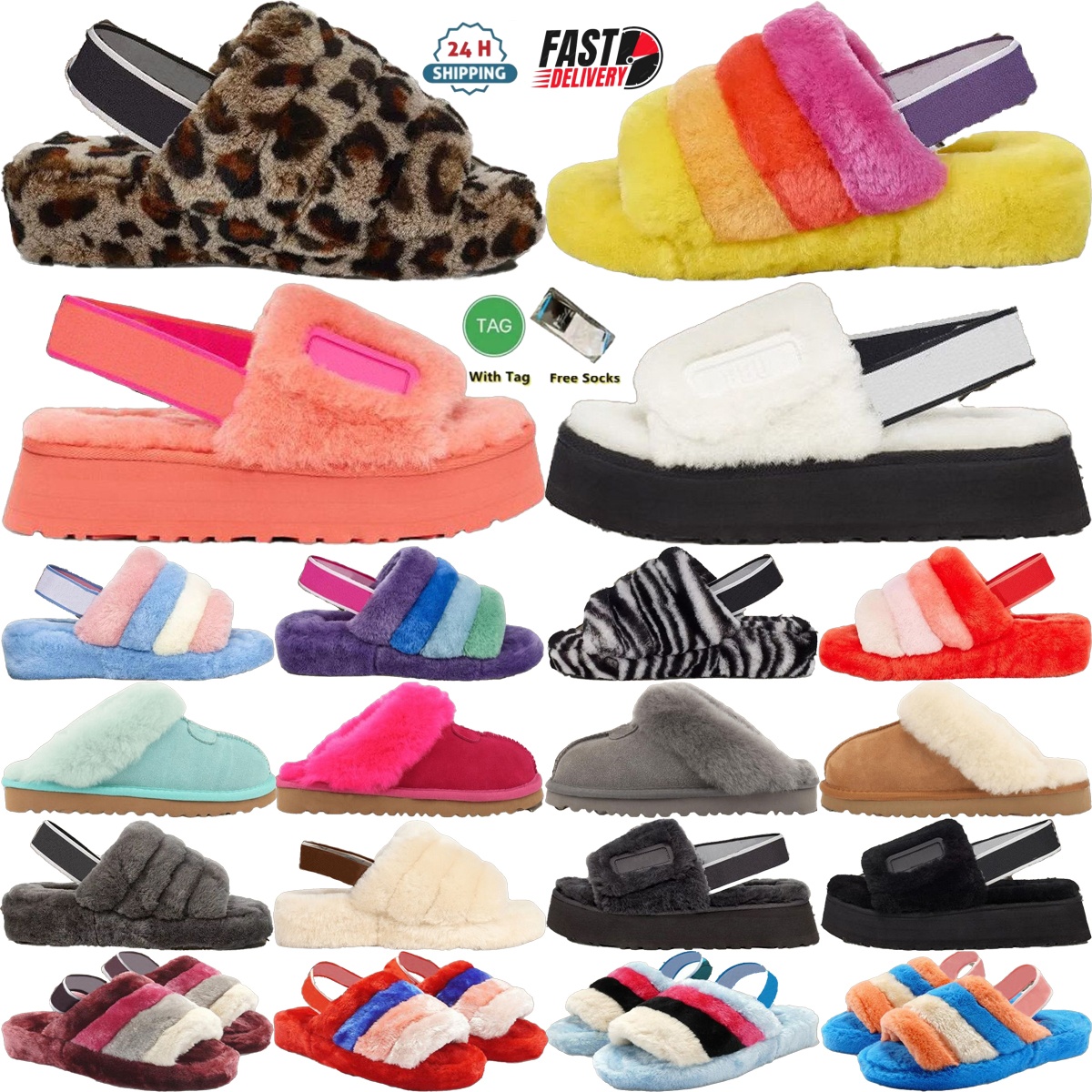 Fluff Yeah Slide Slippers designer sandals womens winter autumn keep warm fuzz slippers Fashionable flat bottom sheepskin comfortable sandal plush shoes EUR 35-43
