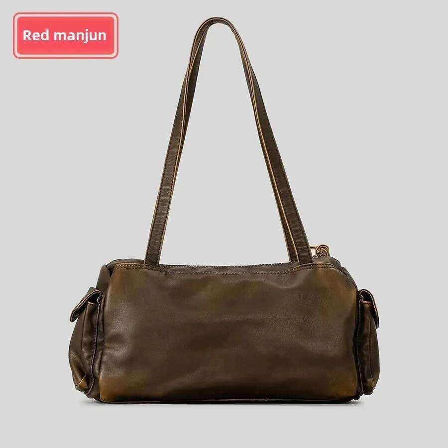 American Vintage Spicy Girl Style Multi-Pocket Underarm Women's Bag Niche Design Single Shoulder Motorcycle Soft Leather Handbag