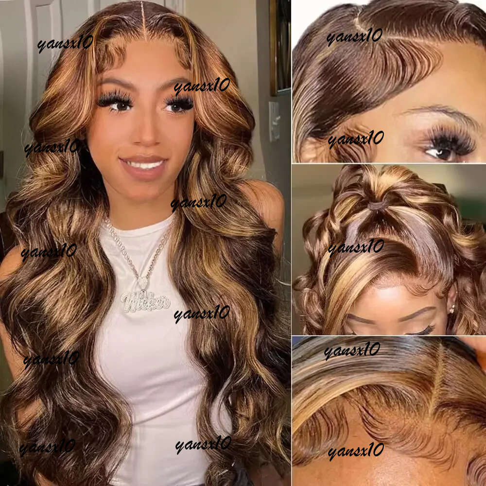 250 Density 30 40 Lnch 4/27 Blonde Highlight Body Wave Frontal Human Hair Wig 13x6 Ombre Colored 13x4 Lace Front Wigs Synthetic for Black Women