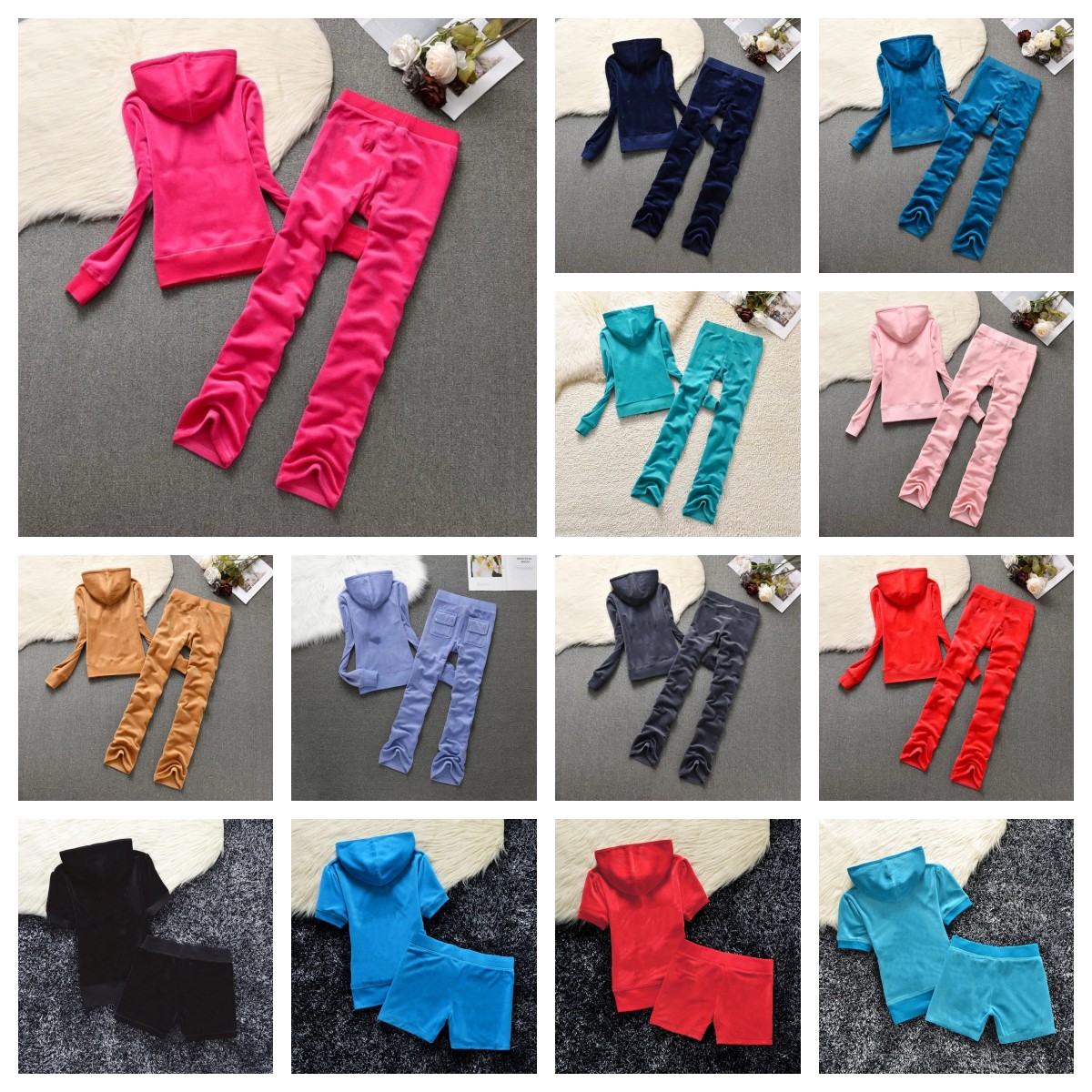 one set two pieces Women's Pants designer tracksuit women short and long sleeved suit velvet sportswear pullover hoodie set casual wear Jogging suit