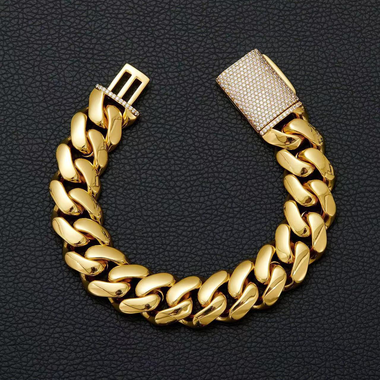 14K Yellow Gold Touch Handmade Chain Cuban Chain VVS1 Moissanite Diamond 925 Sterling Silver Mens Cuban Chain