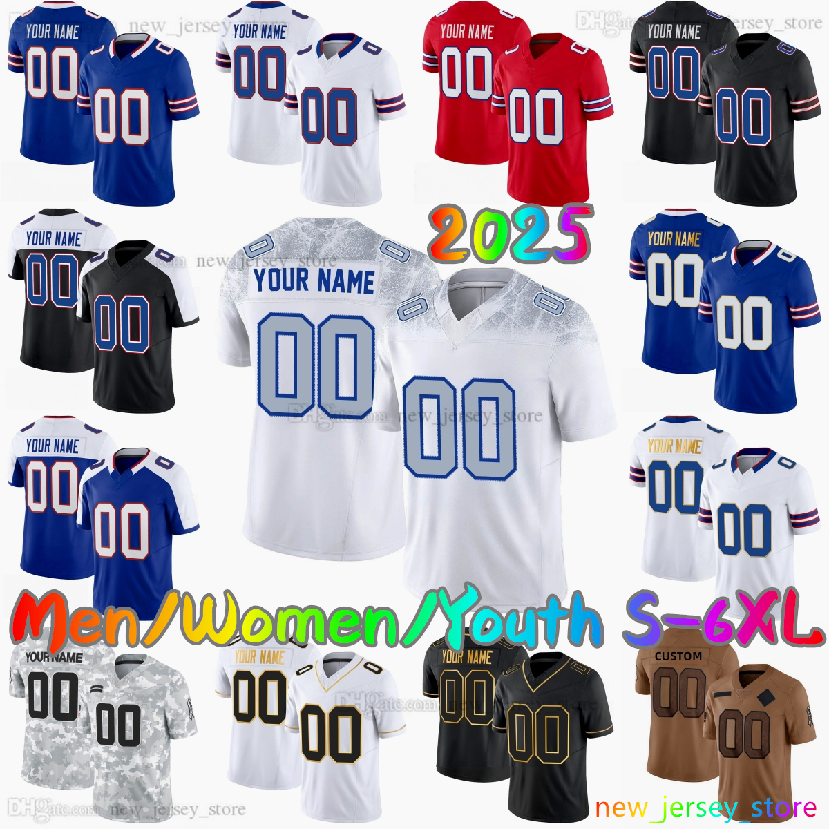 2025 Custom S-6XL DIY 17 Josh Allen Football Jersey 4 James Cook 0 Keon Coleman 86 Dalton Kincaid 73 Dion Dawkins 10 Khalil Shakir 58 Matt Milano Kelly Stitched Jerseys